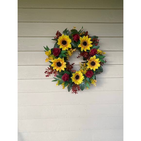 Elegant Burgundy Blush Fall Wreath, Rustic Grapevine with Pumpkin & Roses Decor - Picture 10 of 11